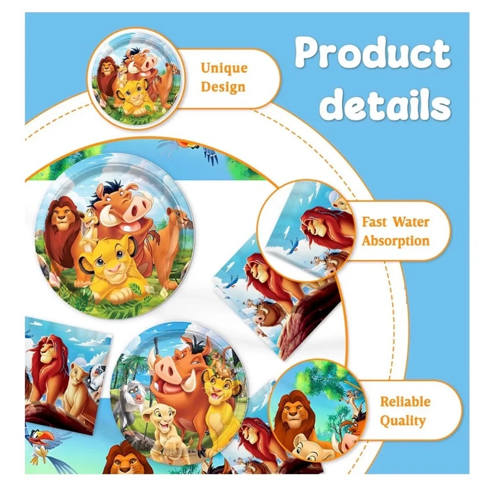 Lion-Kings Birthday Decorations Include 20 Plates, 20 Napkins and 1 Tablecover